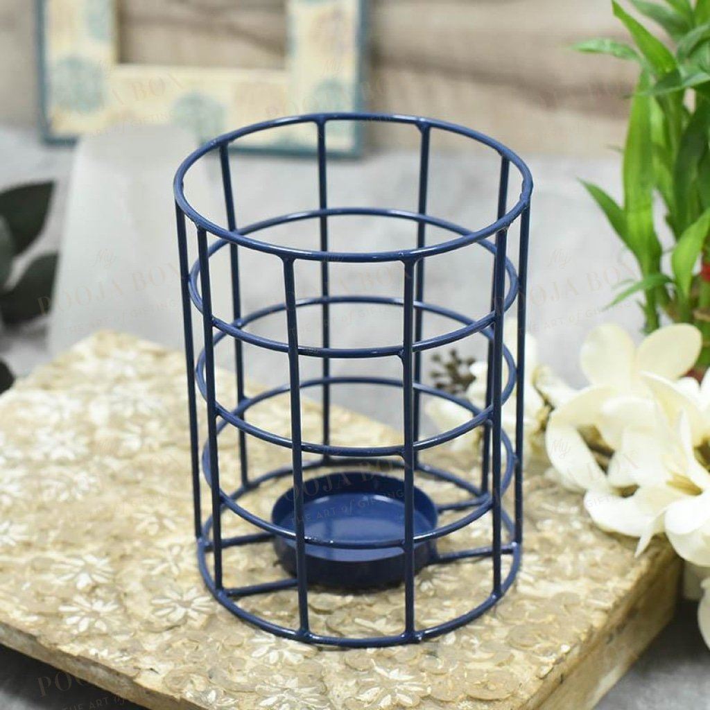 Blue Caged Single T-Light Holder Candle