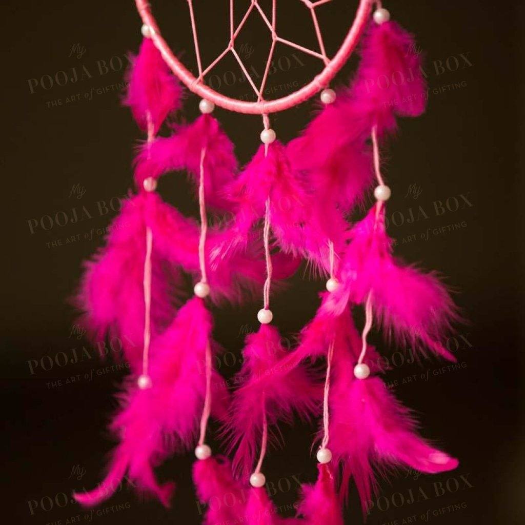 Handmade Pink Feathers Dreamcatcher Wall Hanging