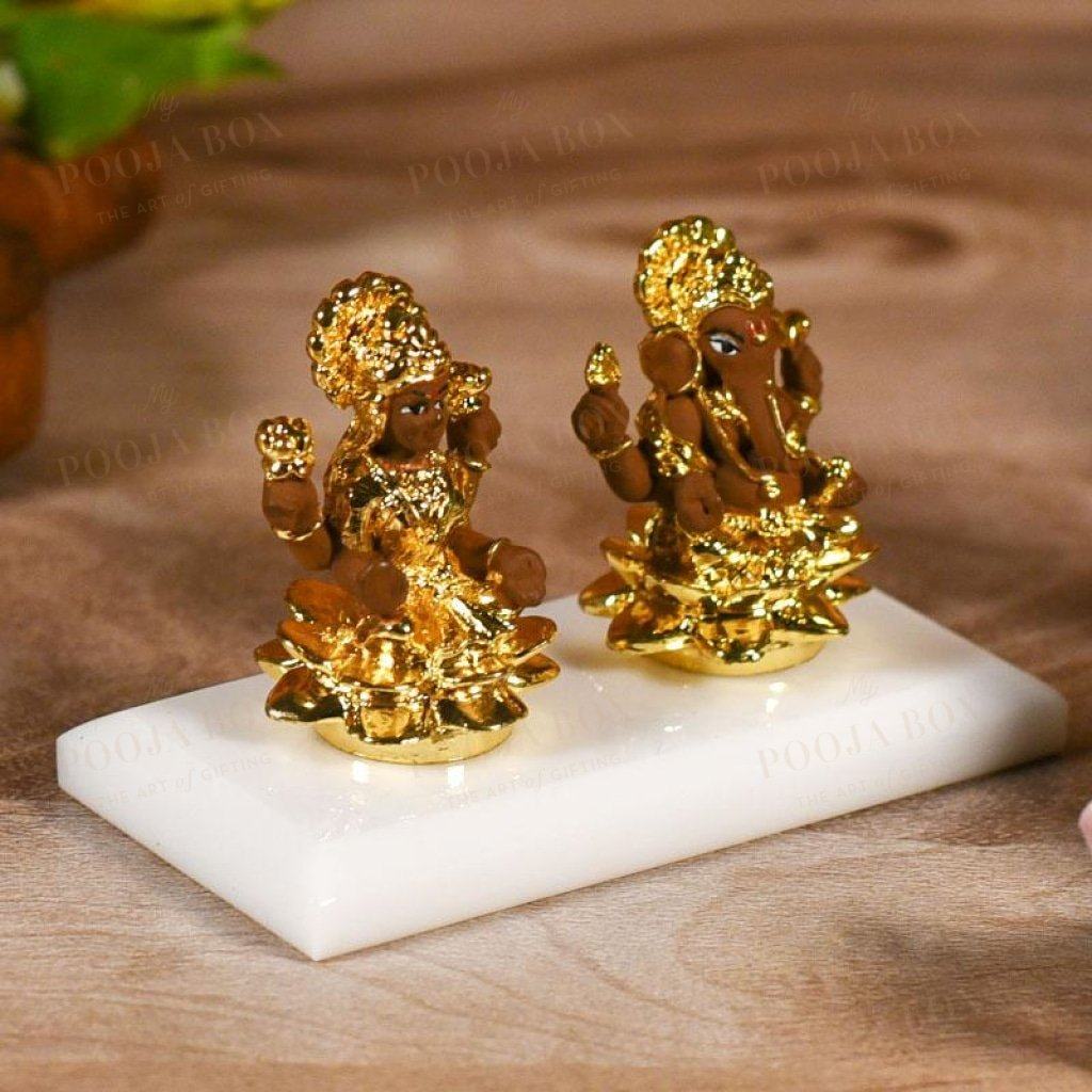 Laxmi Ganesh On Lotus Showpiece For Decor/car Dashboard Idols