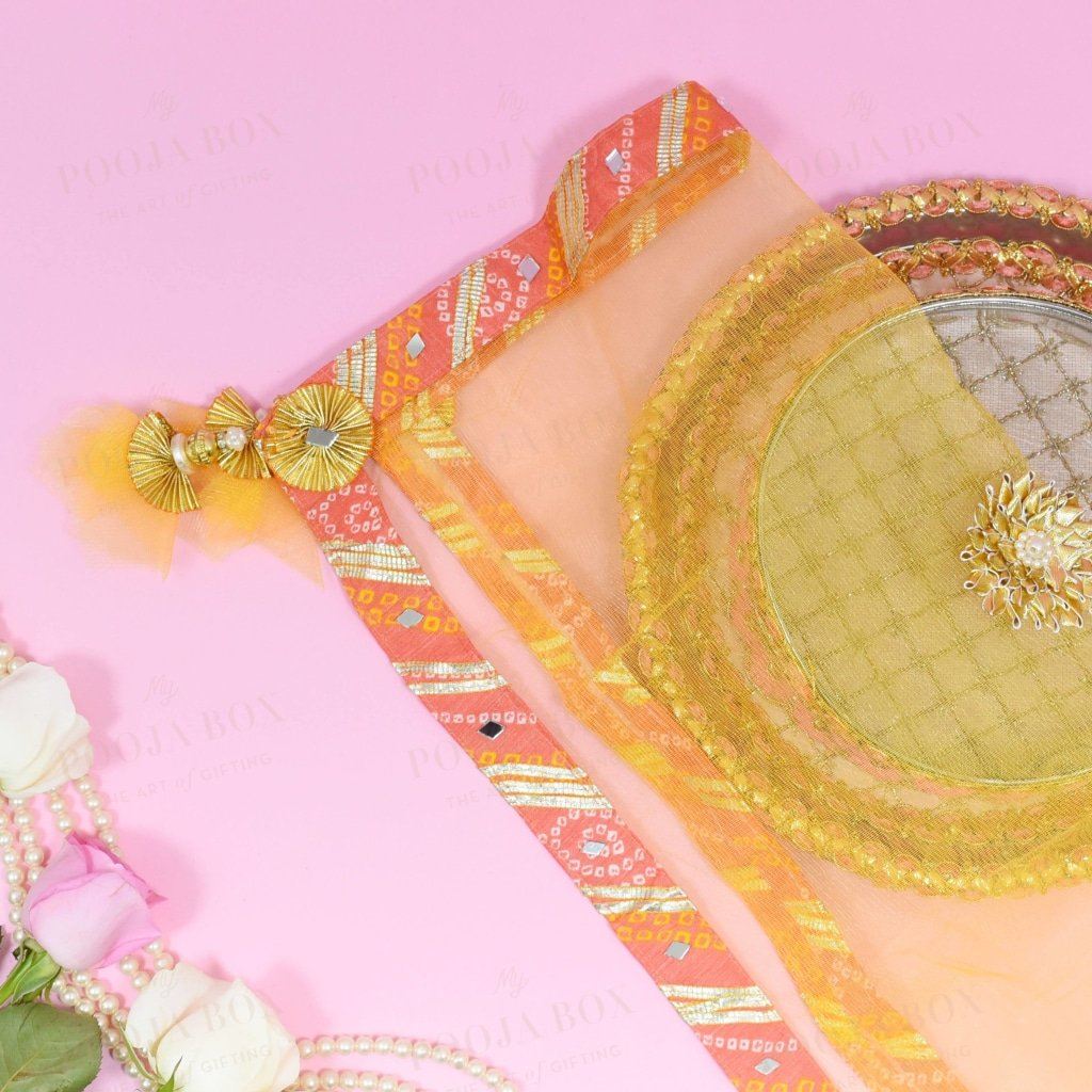 Pastel Yellow Jaipuri Thali Cover Karwa Chauth