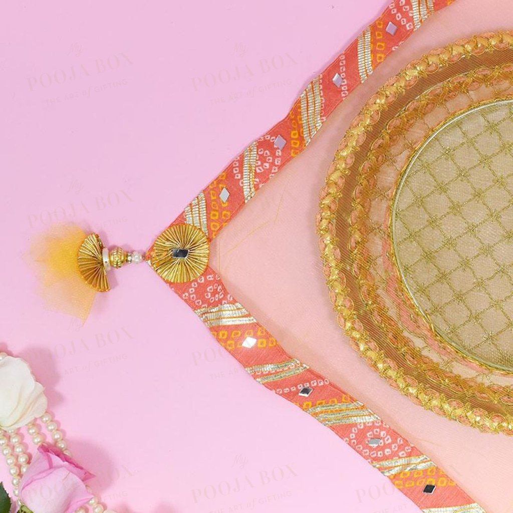 Pastel Yellow Jaipuri Thali Cover Karwa Chauth