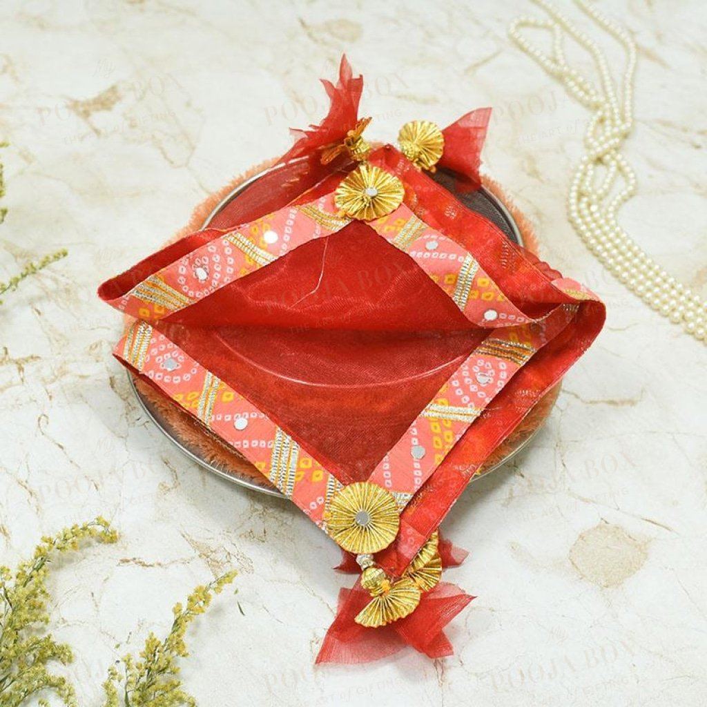 Scarlet Red & Peach Thali Cover