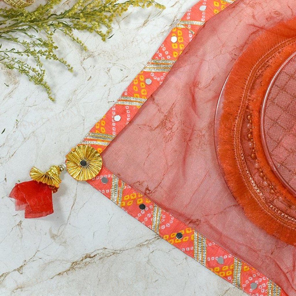 Scarlet Red & Peach Thali Cover