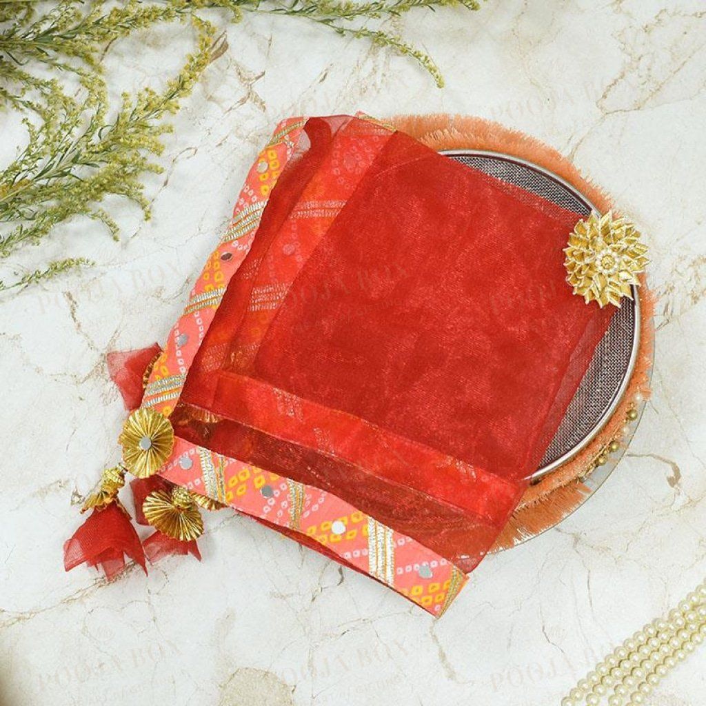 Scarlet Red & Peach Thali Cover