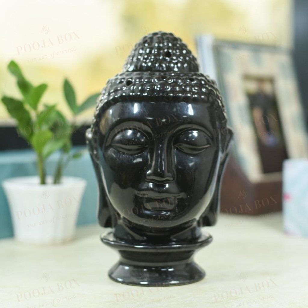 Shining Black Ceramic Buddha Head Aroma Diffuser