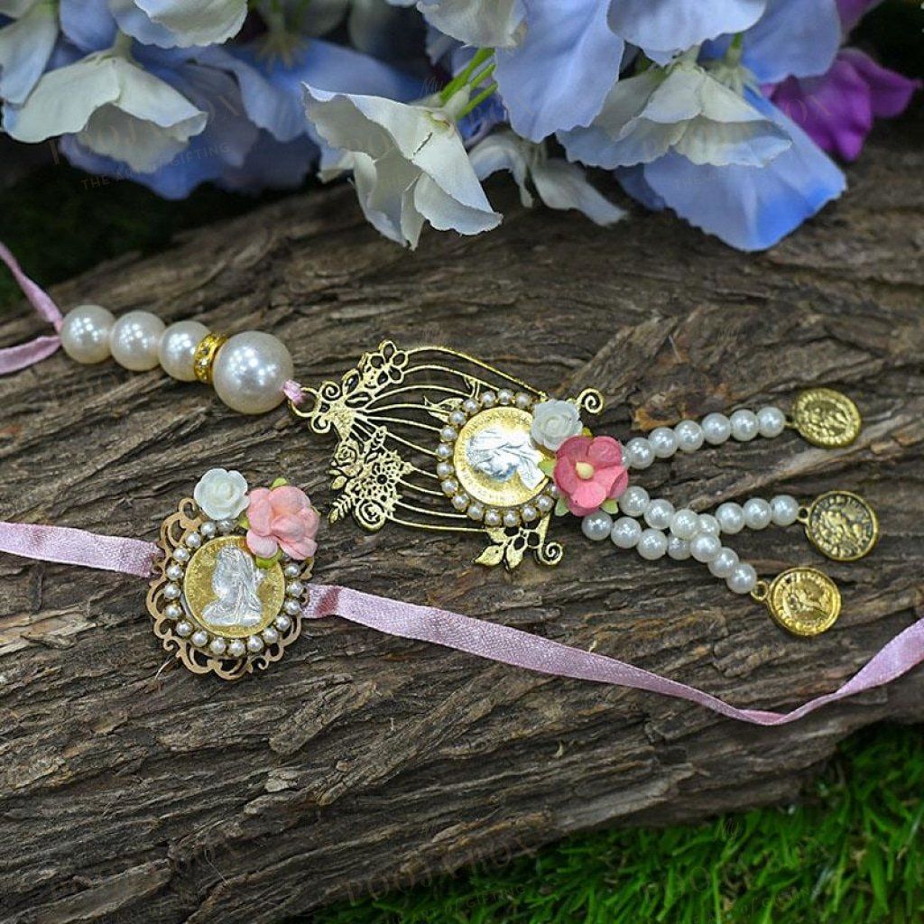 Handmade German Silver Beads Bhaiya Bhabhi Rakhi Set 202