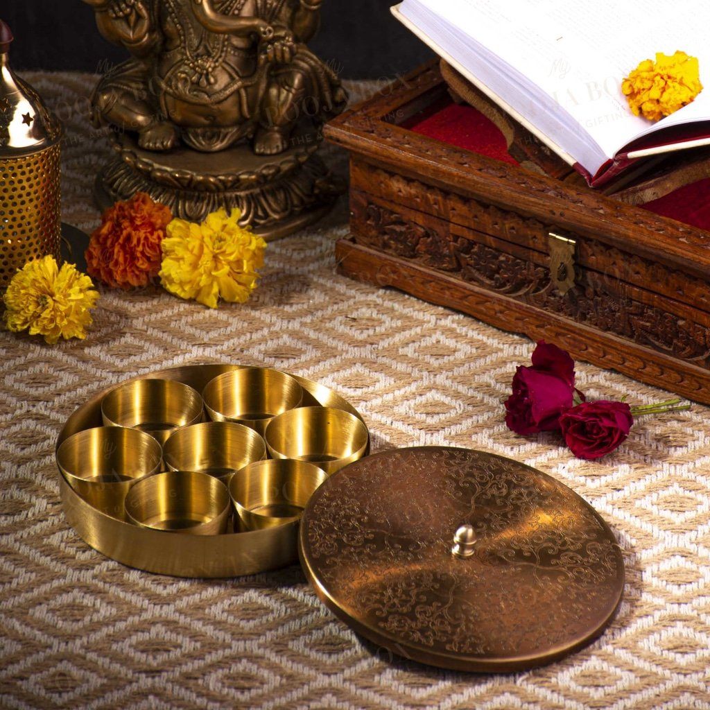 Traditional Antique Brass Pooja Samagridaan Item
