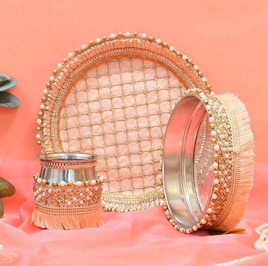 decorated karwa chauth pooja thali in India
