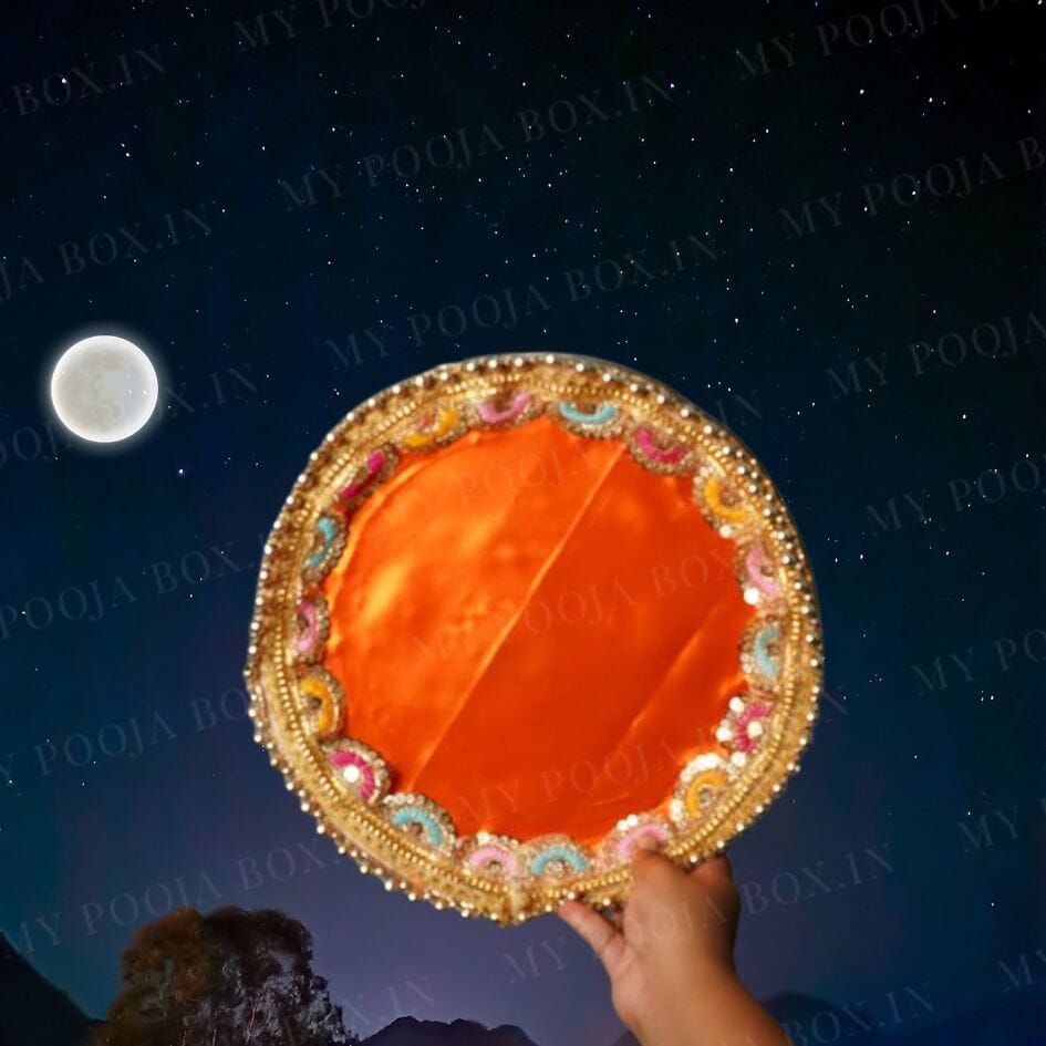 Orange Colorful Gota Karwa Chauth Thali Set