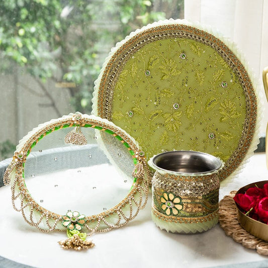 Zinnia Green Karwa Chauth Thali Set