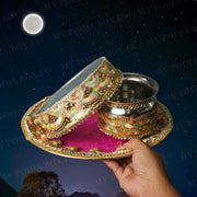 Banarasi Pink Stunning Karwa Chauth Thali Set