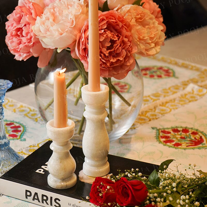 Marble Pillar Candle Holder Set Of 2
