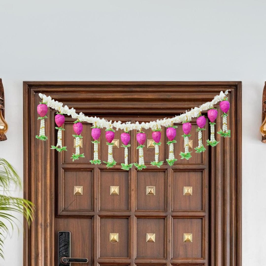 Artificial Jasmine Flower And Pink Lotus Buds Decoration Toran/ Bandhanwar