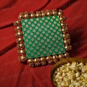 Red & Green Two Sided Aasan Pooja Mat with Bead Work