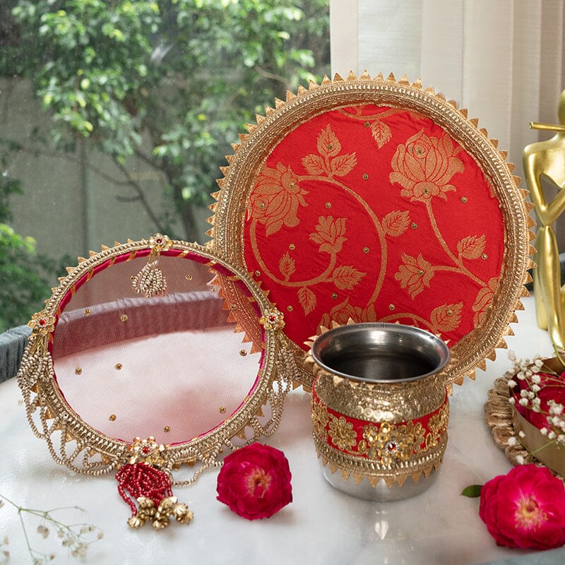 Bridal Red Karwa Chauth Thali Set