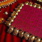 Pink & Green Two Sided Aasan Pooja Mat with Bead Work