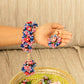 Floral Blue Pink Haath Phool Bracelet & Maang Tikka Set