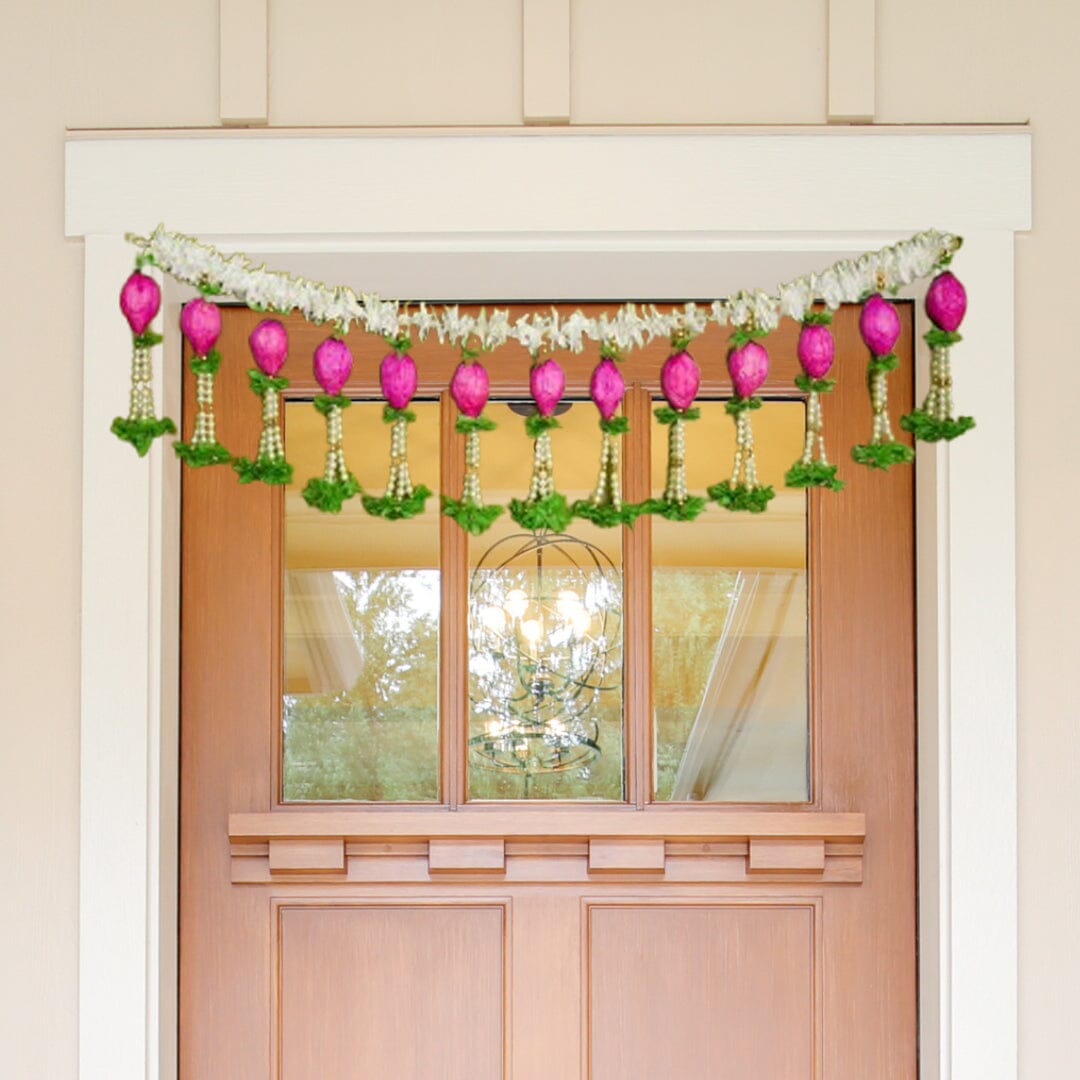 Artificial Jasmine Flower And Pink Lotus Buds Decoration Toran/ Bandhanwar