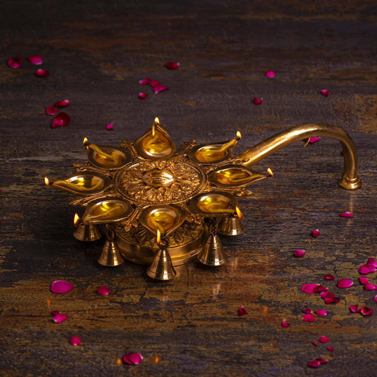 Elegant Brass Diya Stand With Bells