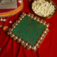 Pink & Green Two Sided Aasan Pooja Mat with Bead Work