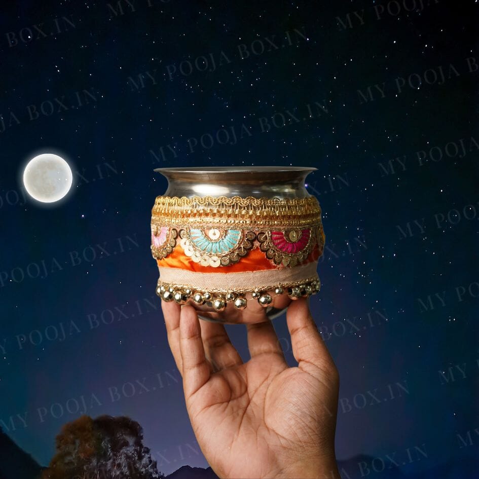 Orange Colorful Gota Karwa Chauth Thali Set