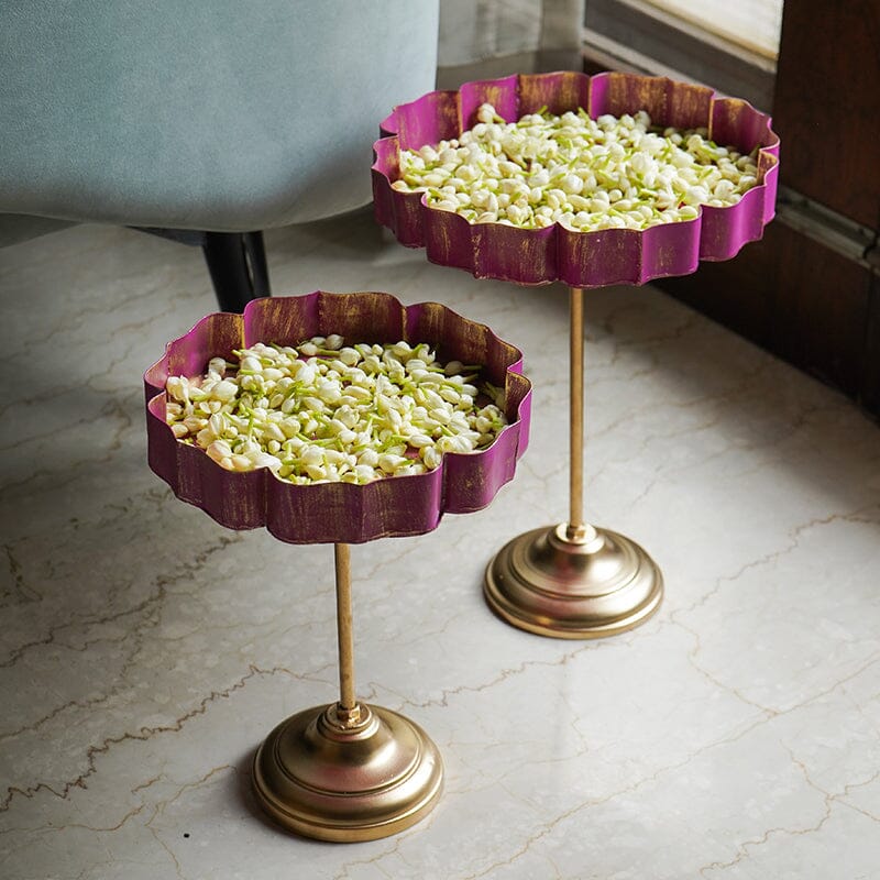Pink And Gold Lotus Urli With Stand