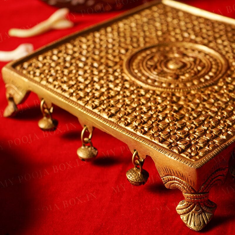 Brass Antique Flower Design Chowki