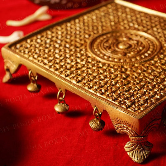 Brass Antique Flower Design Chowki