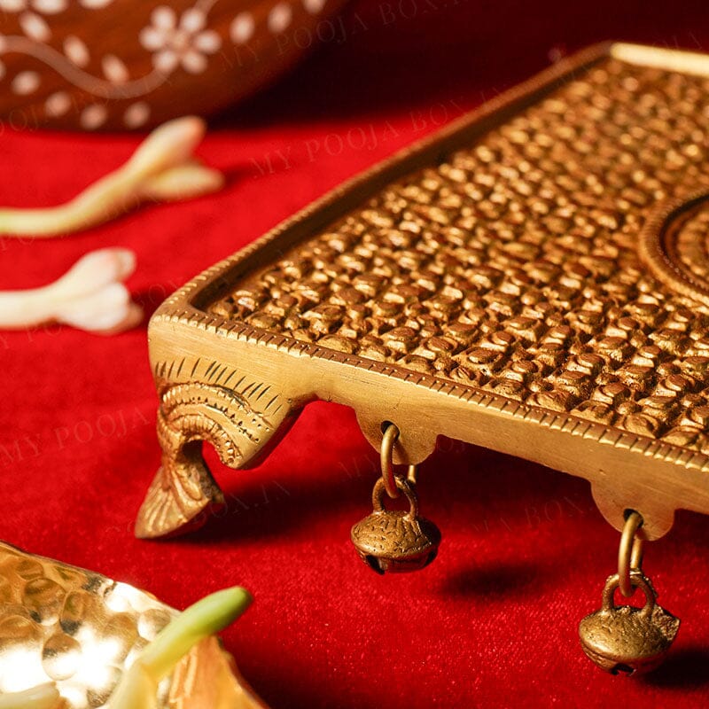 Brass Antique Flower Design Chowki