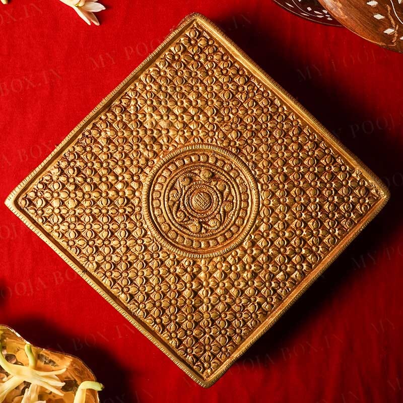 Brass Antique Flower Design Chowki