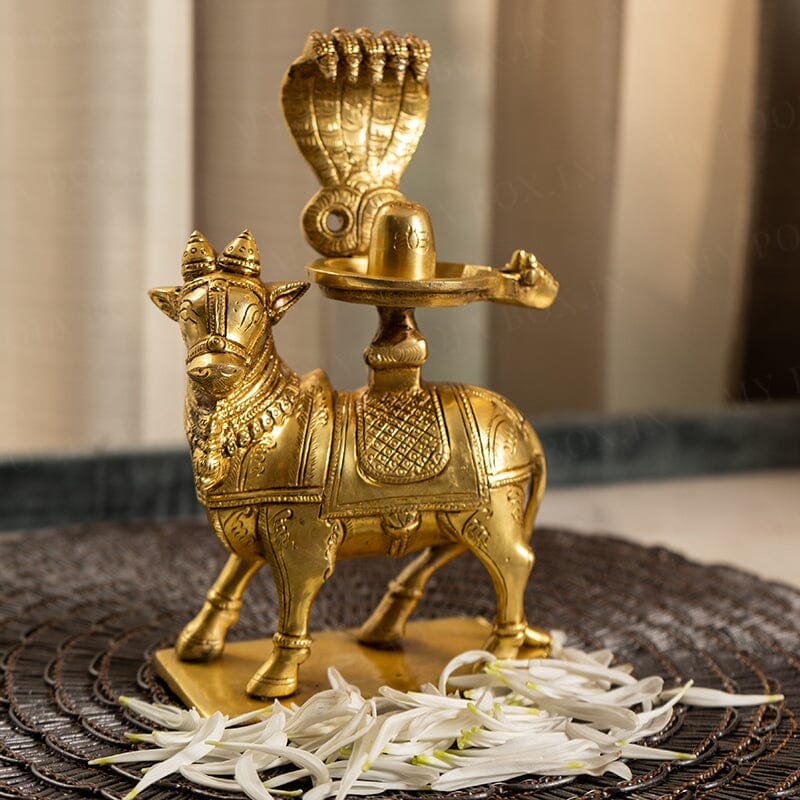Handcrafted Brass Standing Nandi With Shivling