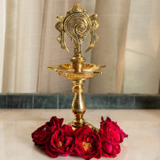 Pair of Brass Shankh Chakra Standing Diyas
