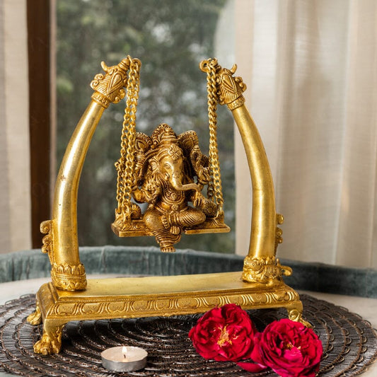 Brass Lambodar Ganesha With Antique Jhula