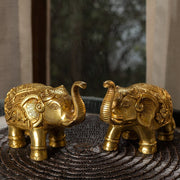 Handmade Ethnic Indian Brass Elephant Pair Decor