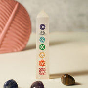 Selenite Seven Chakra Tower