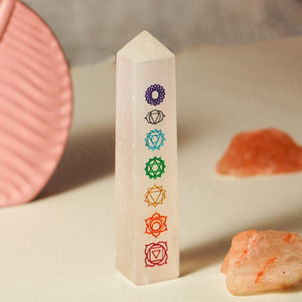 Selenite Seven Chakra Tower