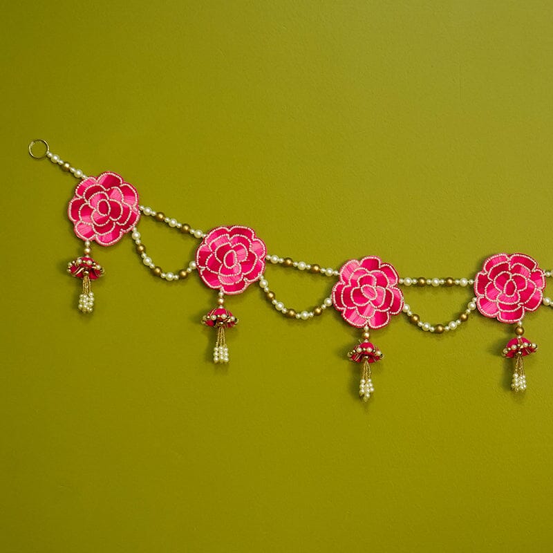 Pink Rose With Pearl Door Hanging Toran/ Bandhanwar