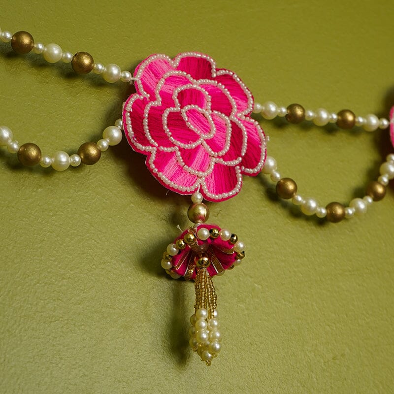 Pink Rose With Pearl Door Hanging Toran/ Bandhanwar
