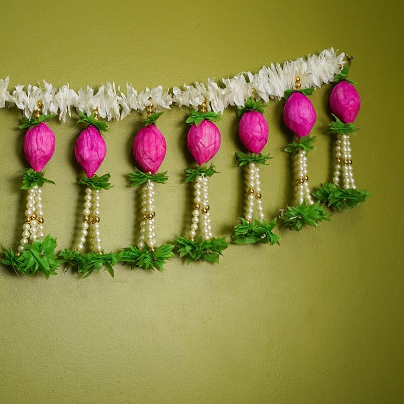 Artificial Jasmine Flower And Pink Lotus Buds Decoration Toran/ Bandhanwar