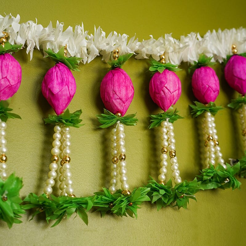 Artificial Jasmine Flower And Pink Lotus Buds Decoration Toran/ Bandhanwar