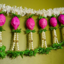 Artificial Jasmine Flower And Pink Lotus Buds Decoration Toran/ Bandhanwar