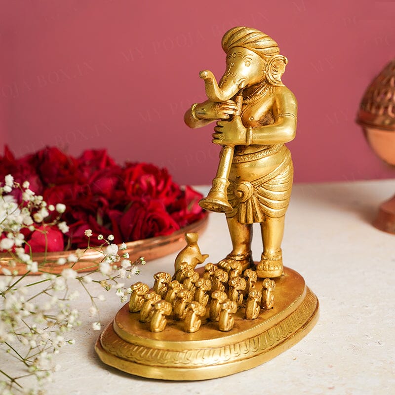 Lord Ganesh with Mouse Brass Sculpture