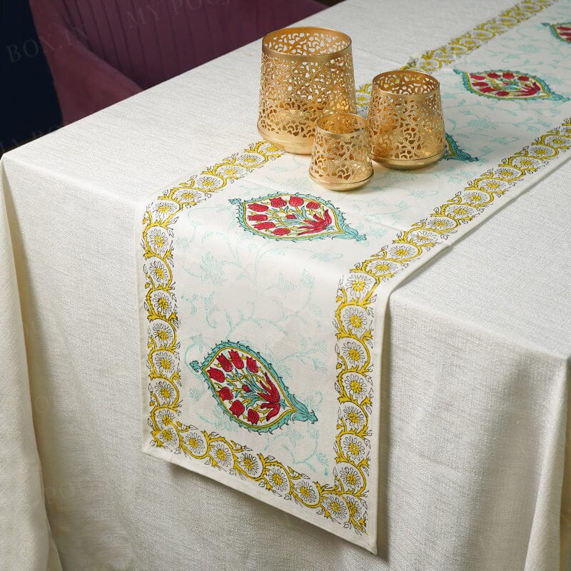 Samara Roses Block Print Cotton Table Runner