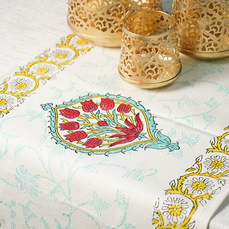 Samara Roses Block Print Cotton Table Runner