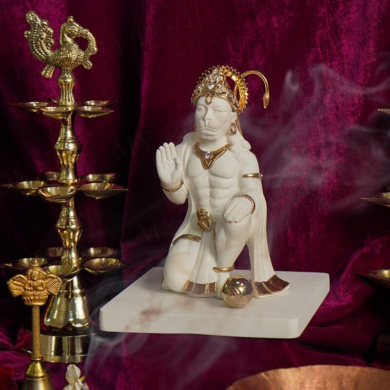 Bahubali Lord Hanuman Gold Plated Marble Idol (Large)