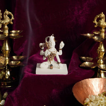 Powerful Shiva Gold Plated Marble Car Idol