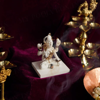 Powerful Shiva Gold Plated Marble Car Idol