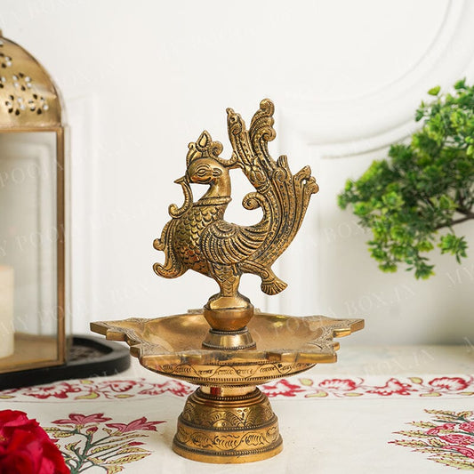 Antique Brass Peacock Oil Lamp Diya