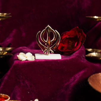 Sikh Religious Khanda Sahib Gold Plated Marble Car Idol