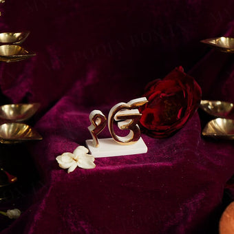 Sikh Religious Symbol EK Onkar Gold Plated Marble Car Idol
